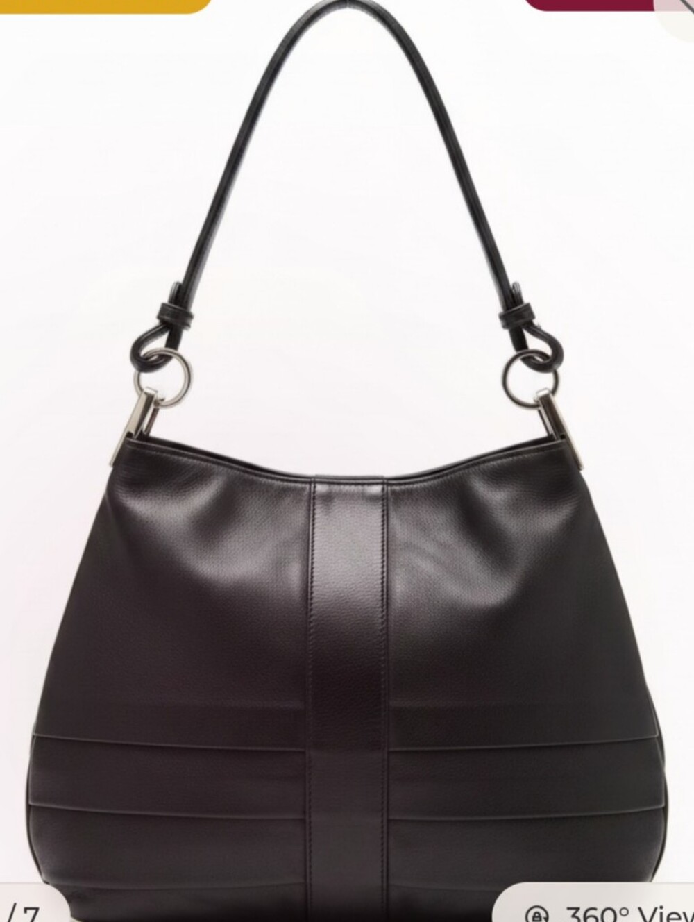 Ferchi Black Genuine Leather Pleated Hobo Shoulder Bag Handcrafted Spain